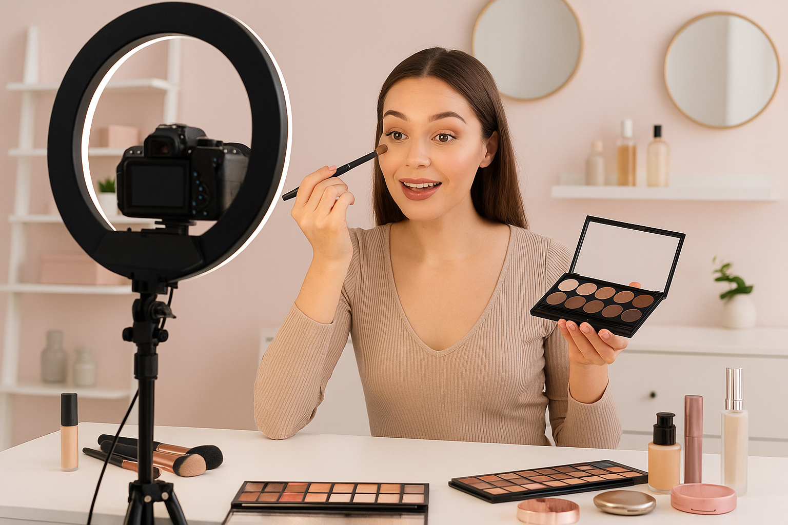 the influencer is a woman and she is a makeup influencer